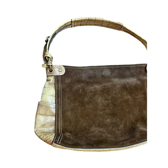 Fossil Women's Brown Leather Suede Croc Embossed Hobo Handbag‎ - Picture 8 of 10